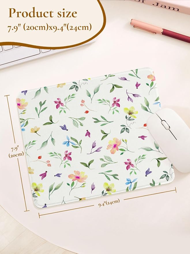 Colorful Cute Flowers Mouse Pad, Waterproof Aesthetics Leaf Mouse Pads Design, Non-Slip Rubber Base Computer Simple Funny Mousepad,Small Mouse Mat Desk Accessories Office Supplies