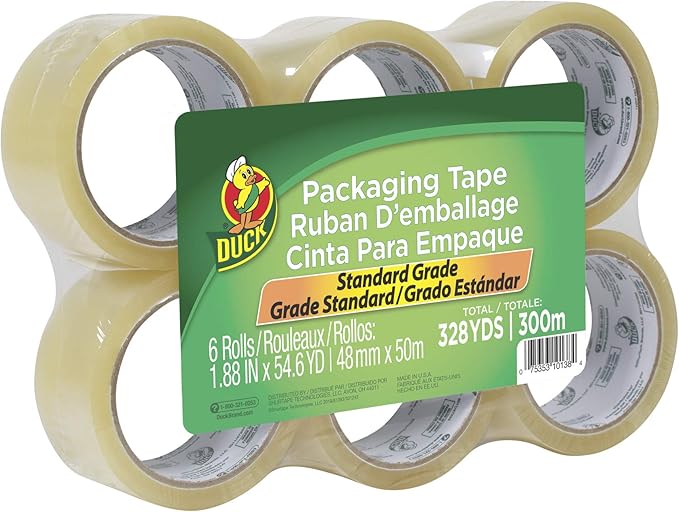 Duck Brand Standard Packing Tape Refill, 6 Rolls, 1.88 Inch x 54.6 Yard, Clear (1362513)