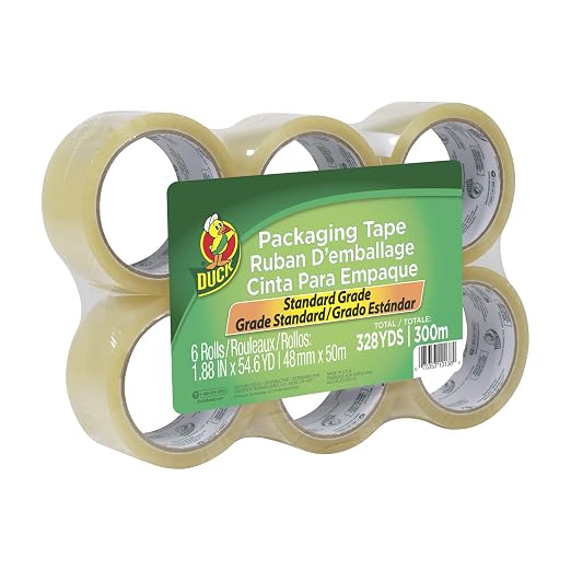 Duck Brand Standard Packaging Tape Refills - 6 Rolls of Clear Packing Tape - Shipping, Mailing and Moving Supplies - 3" Core - 1.88 Inch x 54.6 Yards, Clear (1362513)