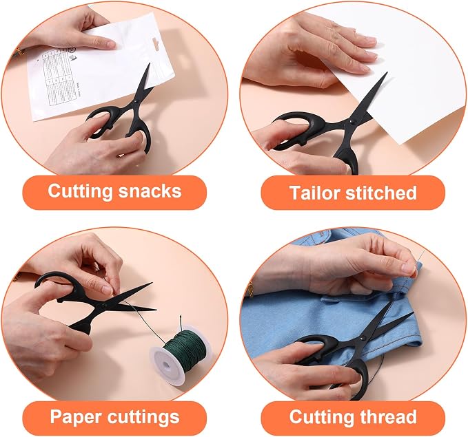 Black Office Scissors All Purpose, 5.5 Inch Small Scissors Stainless Steel Sharp Scissor for Office School Sewing Crafting Cutting Fabric Paper, Comfortable Grip