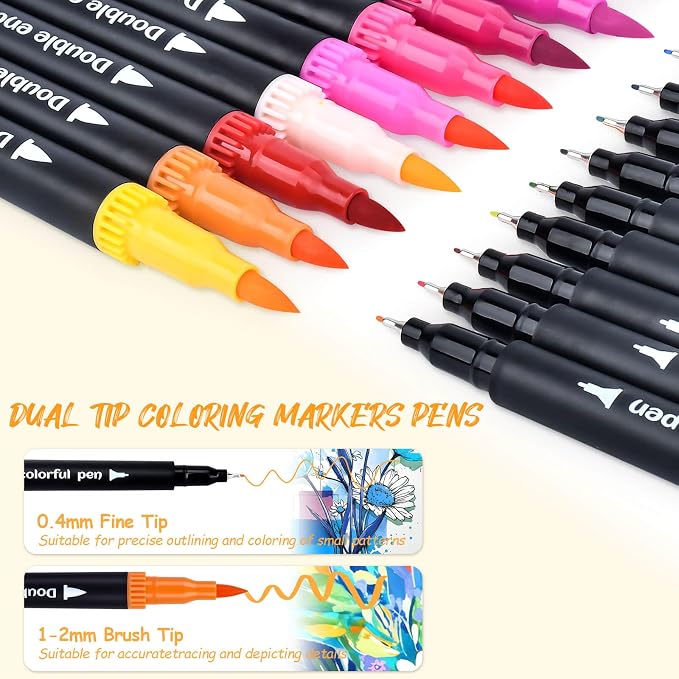 72 Colors Markers, Fine Tip and Brush Tip Coloring Markers Set for Artist Adults Colors Illustration, Dual Marker s Brush Pens Kit for Adult Coloring Book, School Supplies, Drawing Art DIY Crafts