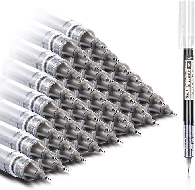 36 Pieces Rolling Ball Pens, Quick Dry Ink 0.5 mm Extra Fine Point Pens Liquid Ink Pen Rollerball Pens (Black-36 PCS)