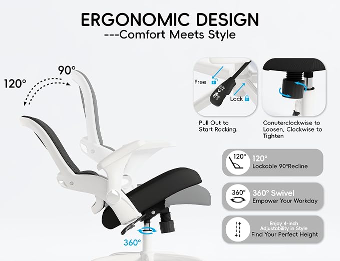 TRALT Office Chair - Ergonomic Office Chair with Back Support for Adults | Home Office Desk Chair with Lumbar Support - Ergonomic Mesh Chairs 330 lb Wide Seat for Work,Office, Gaming(White Black)
