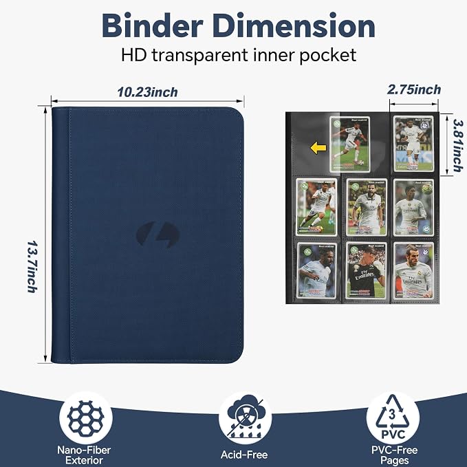 Trading Card Binder, Premium 9-Pocket Double Sided 540 Pocket PU Card Collection Binder, Collectible Trading Card Albums for MTG, TCG, Sports Cards (Dark Blue)