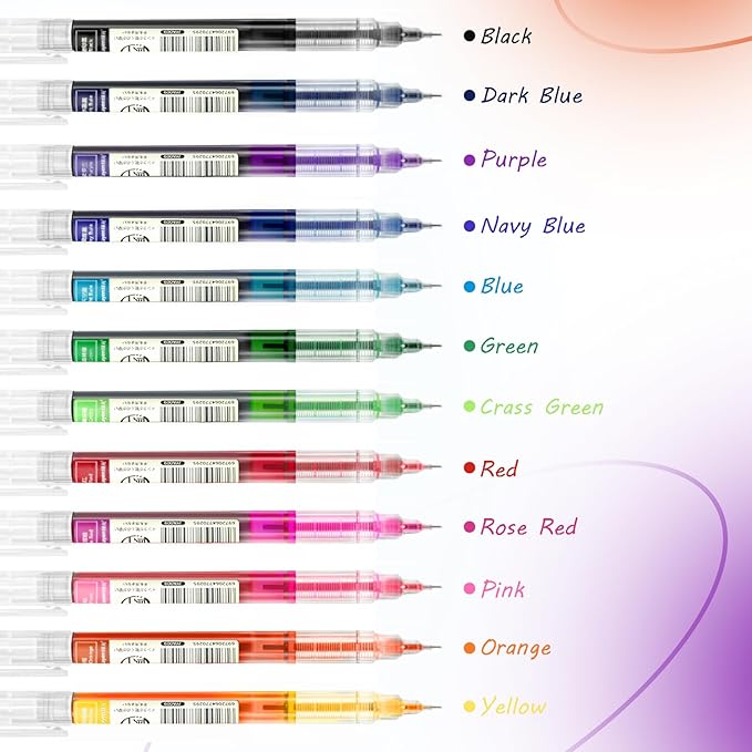 Rolling Ball Pens, Quick Dry Ink Rollerball Pen, 0.5 mm Extra Fine Point Liquid Ink Pen, Pack of 12, Multicolor