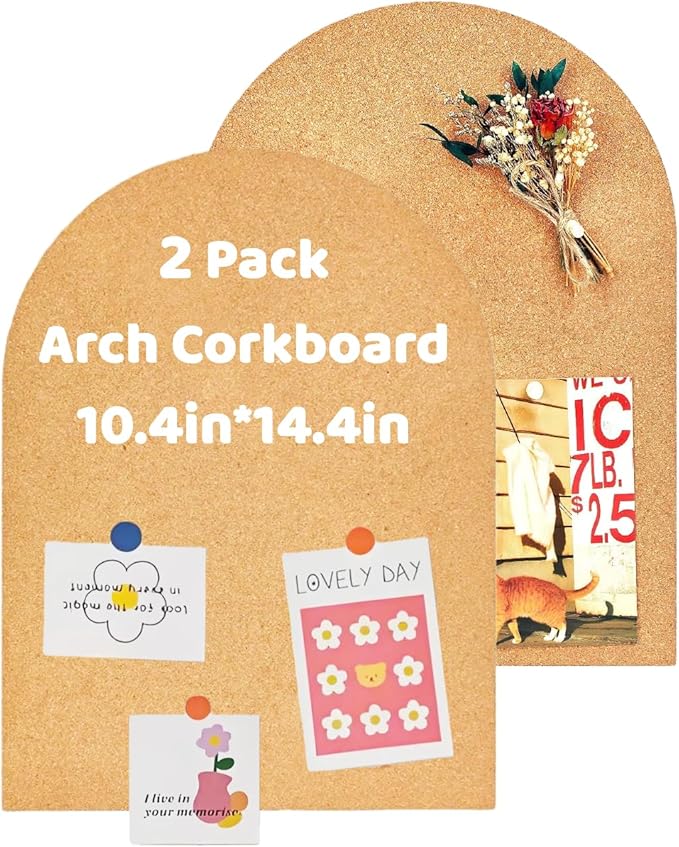 Okydoky 12mm Thick Arch Cork Boards,10.4in x 14.4in Self-Adhesive Pin Board,2 PC for Home Office Decor(2737Arch-2pcs)