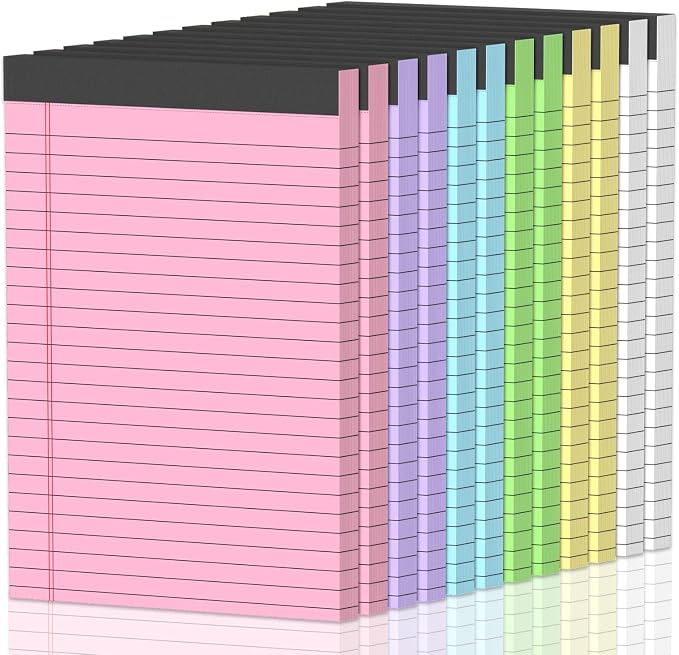 12pcs Note Pads 5"x8",600 Sheets Small Legal Pad, Perforated Color Notepads | 50 Sheets/Pack Notebook, College Ruled Lined Bulk Writing Pad,Sturdy Back Paper Pads 5" x 8 " for Office, School, Business