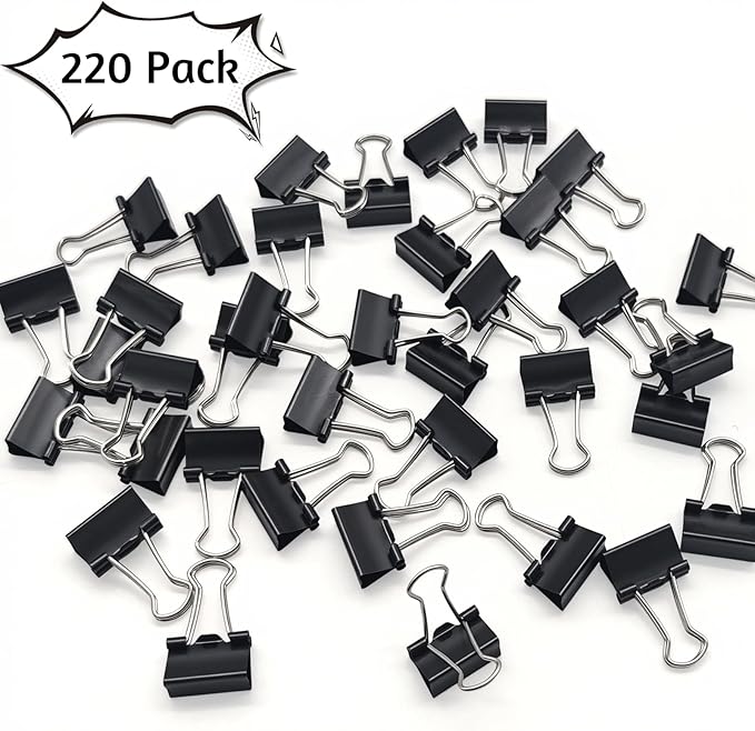 OWLKELA 220 PCS Mini Binder Clips 0.6 Inch, Metal Paper Clip Bulk, Small Black Clips for Home, School and Office Supplies