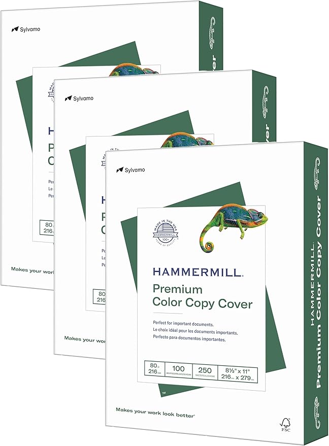 Hammermill Cardstock, Premium Color Copy, 80 lb, 8.5 x 11 - (250 Sheets) - 100 Bright, Made in the USA Card Stock (Pack of 3)