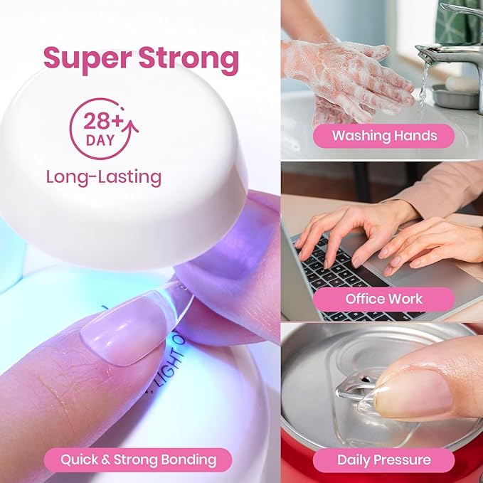 Beetles Gel Nail Kit Etch-X, Almond Short, 288pcs 12 Sizes Nail Tips, with 10ml Hema-Free Nail Glue Gel, Glue on Nails for Acrylic Press On Nail, Pre-Etched Half Matte Extension Set for Home DIY