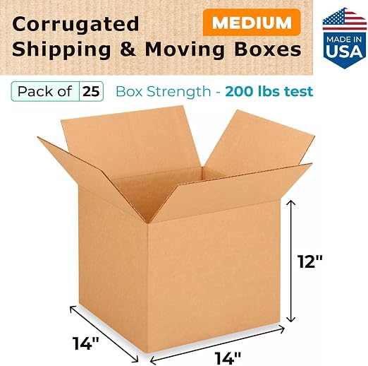 Medium Moving & Shipping Boxes 14"L x 14"W x 12"H (25-Pack) - Extra Strength 200 lb vs Regular - Corrugated Easy-to-Recycle Cardboard Boxes - Corrugated Packaging Box - Moving Box by IDL Packaging | Extra Strength 200 lb vs Regular - Corrugated Easy-to...