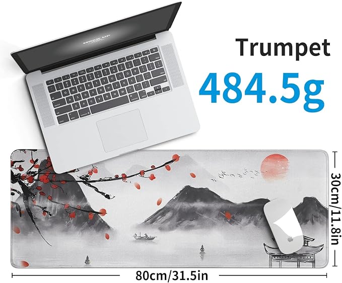 Japanese Cherry Blossom Gaming Mouse Pad Large Desk Mat,Big Desk Pad with Stitched Edge Non-Slip Rubber Base,Office Decor Organizers and Accessories