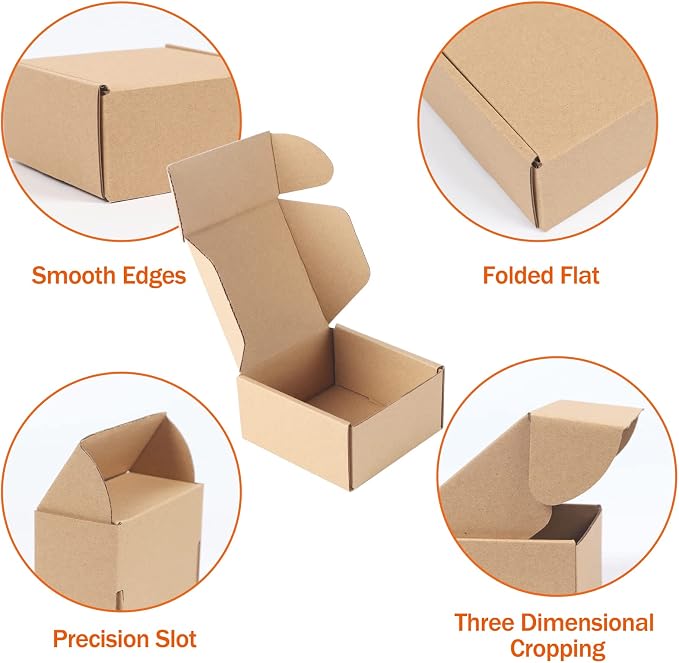 PHAREGE 100 Pack 4x4x2 inch Small Shipping Boxes, Brown Mailing Boxes | Tuck Top, Quick Fold, Easy Assemble, Shape Well, Single Corrugated, DIY Cardboard, Gift Wrap, Small Business Packaging