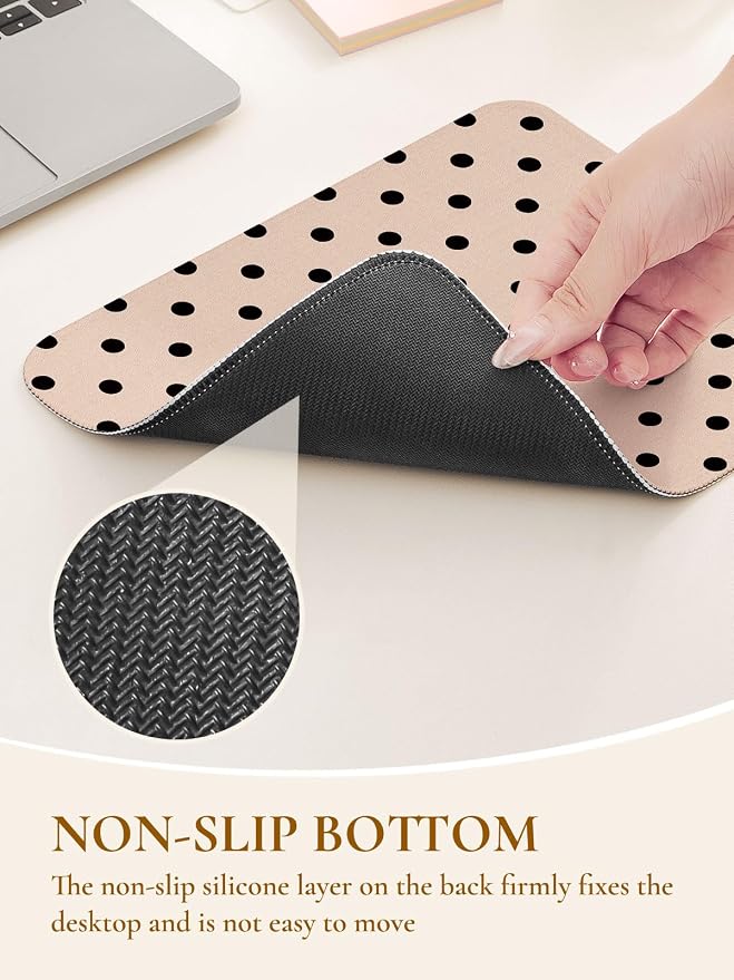 Square Cute Dots Mouse Pad with Stitched Edge, Premium Waterproof Cloth Aesthetic Small Dot Mouse Mat, Non-Slip Rubber Base Funny Mousepad Desk Accessories,Dots Brown