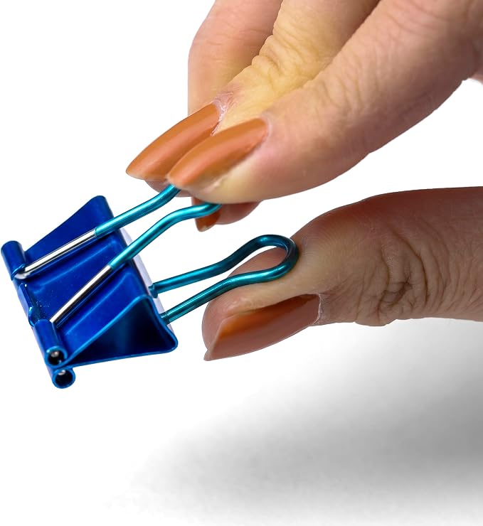 Officemate 31054 Easy Grip Medium Binder Clips, 6 packs of 12 clips each, assorted metallic colors.