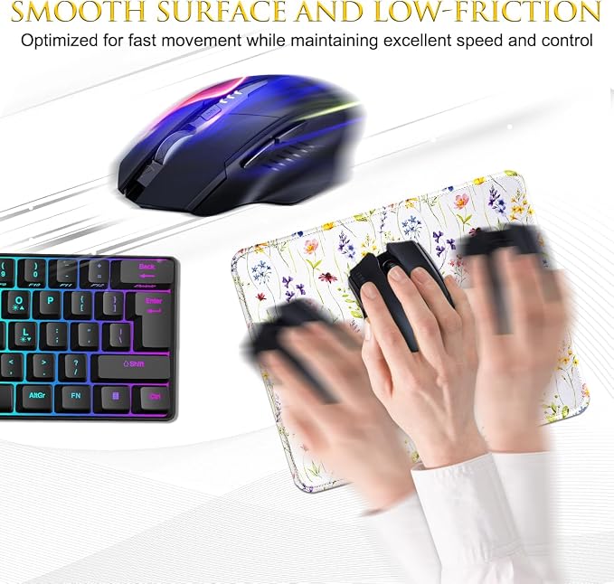 JIKIOU 3 Pack Mouse Pad with Stitched Edge,Portable Size-10.2x8.3in Flowers | Anti-Fray, Comfortable Smooth Lycra Surface, Non-Slip Rubber Base, Machine Washable Fade-resistant, Compatible with All Mice