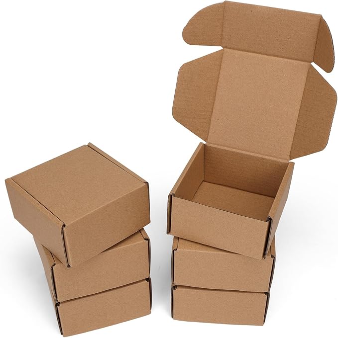 4x4x2 Shipping Boxes Set of 6, Small Cardboard Boxes for Packaging, Brown Mailing for Small Business
