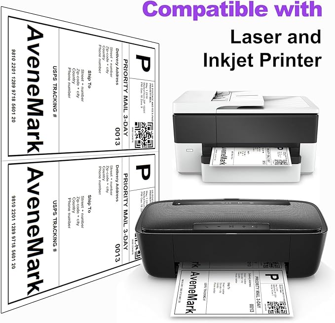 200 Half Sheet Shipping Labels 8.5x5.5 Inch 100 Sheets 2 per Page Self Adhesive White Mailing Labels for Laser Inkjet Printer, 5 1/2 x 8 1/2 Half Sheet Labels
