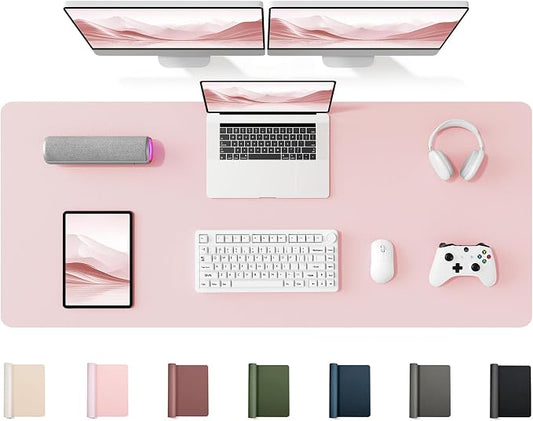 YSAGi 55" x 17" Large PU Leather Desk Mat for Keyboard and Mouse - Waterproof Non-Slip Desk Pad Protector for Office, Home, Writing Desk, Pink