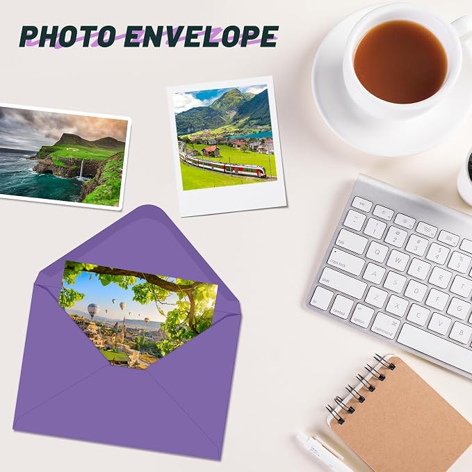 YINUOYOUJIA 4x6 Envelopes A4 Envelopes for Invitations(50, Violet) | Golden Stickers with Envelopes,Self Seal,for Wedding, Invitations, Photos, Postcards, Greeting Cards, Mailing