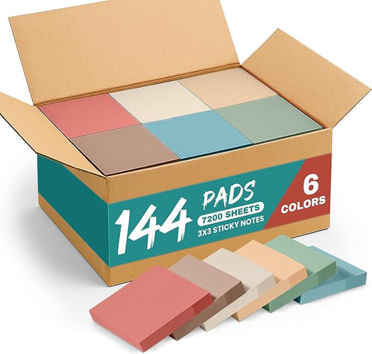 Sticky Notes, 144 Pads, 3x3 Inches Self-Stick Note Pads, Perfect for Office, Study, and Daily Life Organization - Vintage