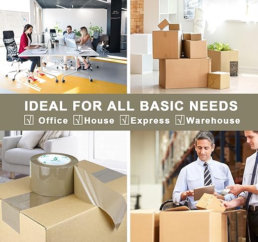 BOMEI PACK 3 inch Brown Packing Tape, 6 Refills Rolls Heavy Duty Wide Packaging Tape for Moving, Shipping, Mailing and Storage, 2.7 Mil x 110 Yards