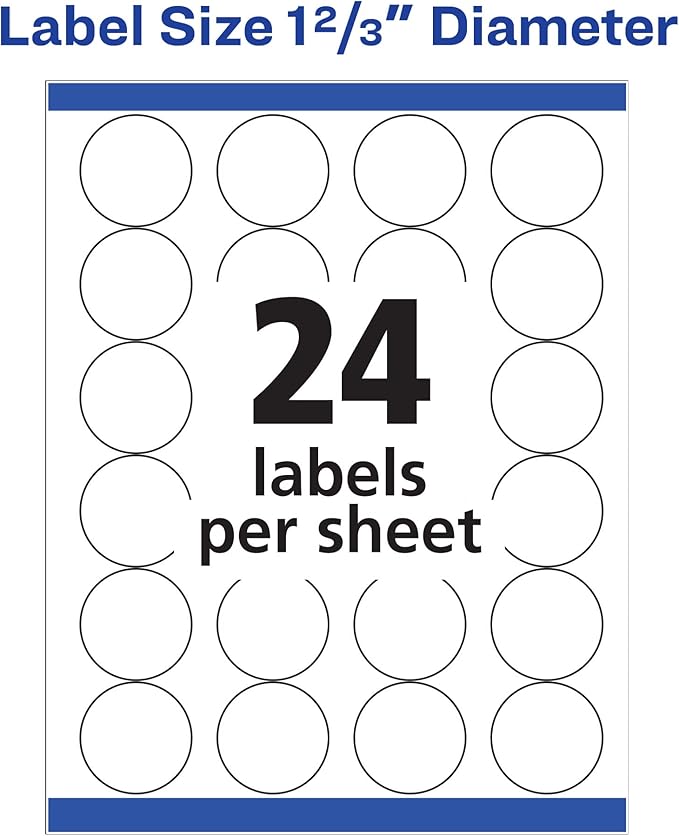Avery Round Printable Labels, 1-2/3" Diameter, Matte White, Sure Feed Technology, Laser & Inkjet Compatible, 600 Blank Labels Total, Great for Branding, Packages, School Supplies, and More (5293)