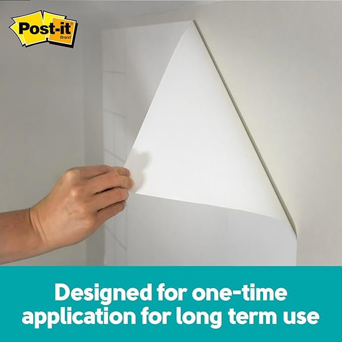 Post-it Easy Erase Permanent Marker Whiteboard Surface, Permanent Marker Wipes Away with Water, 4 ft x 3 ft, White Dry Erase Whiteboard Film (EE4x3)