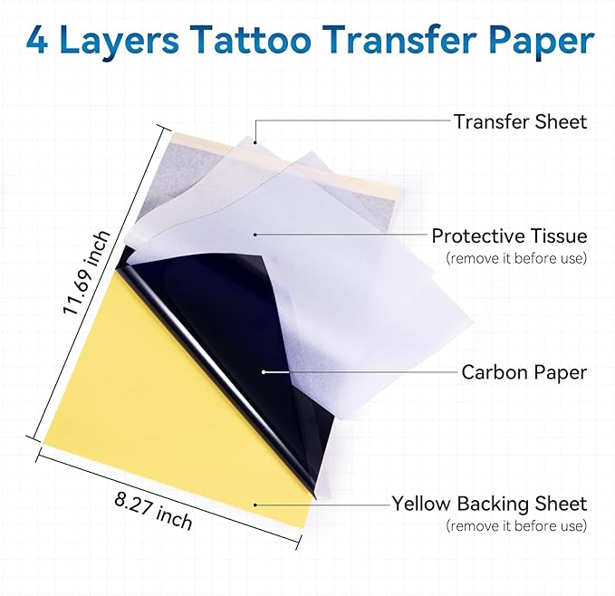 Phomemo (Upgraded) Tattoo Stencil Paper, 110 Sheets A4 Size Transfer Paper for Tattoo Supplies Kit, Compatible with M08F, TP81, Itari A886, Stencil Printers for Tattoo Artists & Beginners