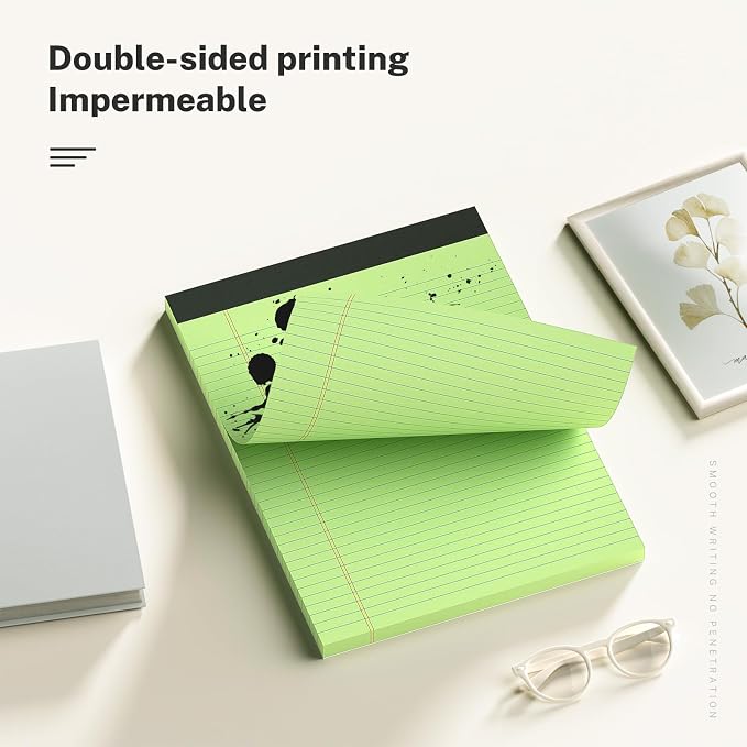 AILZFEI 300 Sheets Green Legal Pads 8.5 x 11 College Ruled Paper 6-Pack Note Pads Narrow Ruled 50 Sheets per Notepad Perforated Writing Pad Durable Sturdy Back 8x11 Pads of Paper