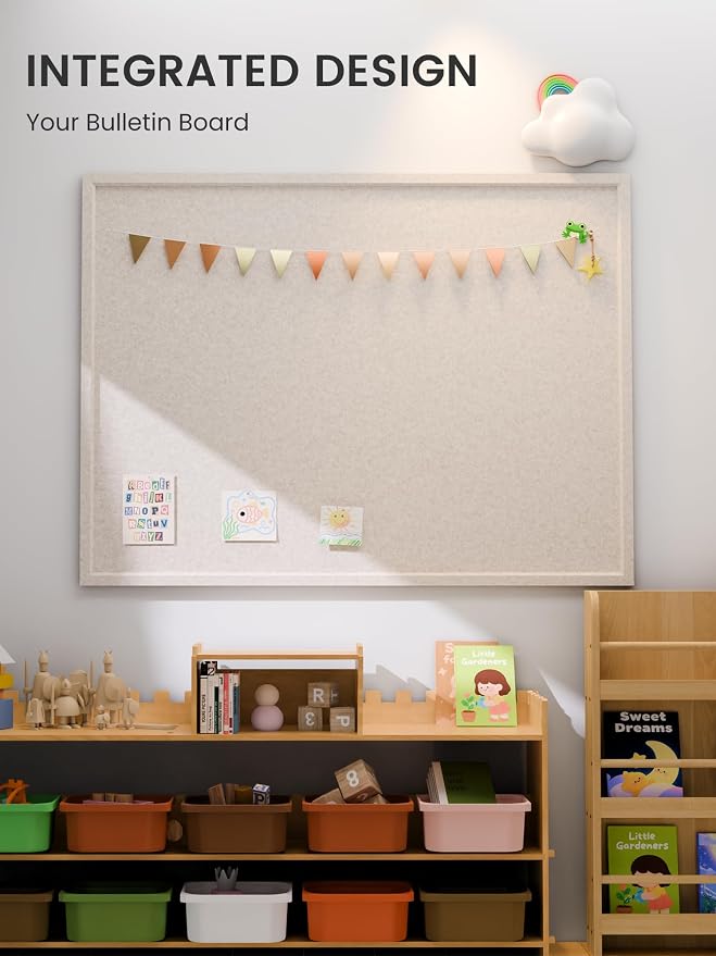 Fluxynara 47.2" x 35.4" Felt Frame Bulletin Board, Oatmeal | Cork Board Alternative with 36 Removable Adhesive Tabs, Foldable Pin Board for Wall, Home, Office, Classroom & Dorm