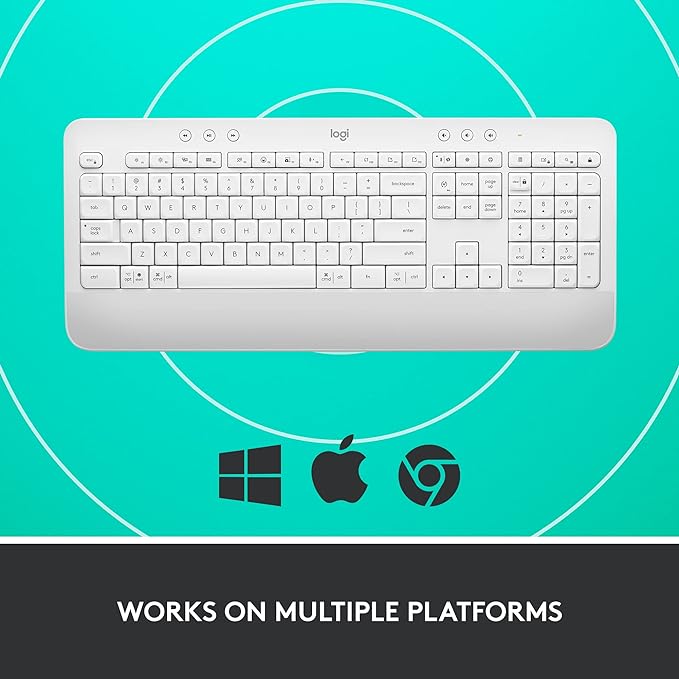 Logitech Signature K650 Comfort Full-Size Wireless Keyboard with Wrist Rest, BLE Bluetooth or Logi Bolt USB Receiver, Deep-Cushioned Keys, Numpad, Compatible with Most OS/PC/Window/Mac - Off White
