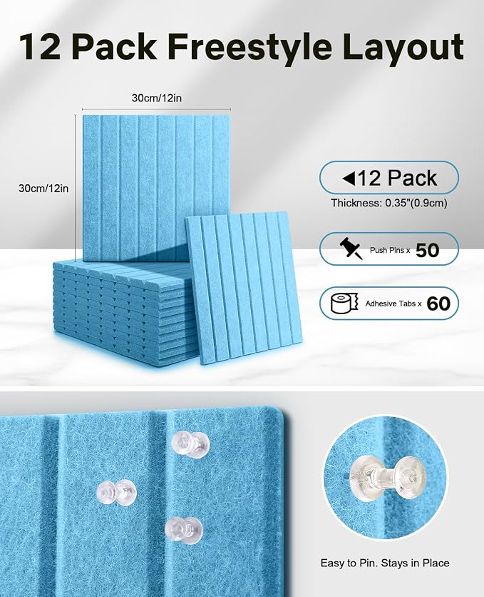 48" x 36" Large Cork Bulletin Board Tiles, Peel and Stick Felt Wall Panels for Vision, Message Center, Picture and Prayer Board for Office, Dorm, Room and Desk Decor(Aqua Blue)