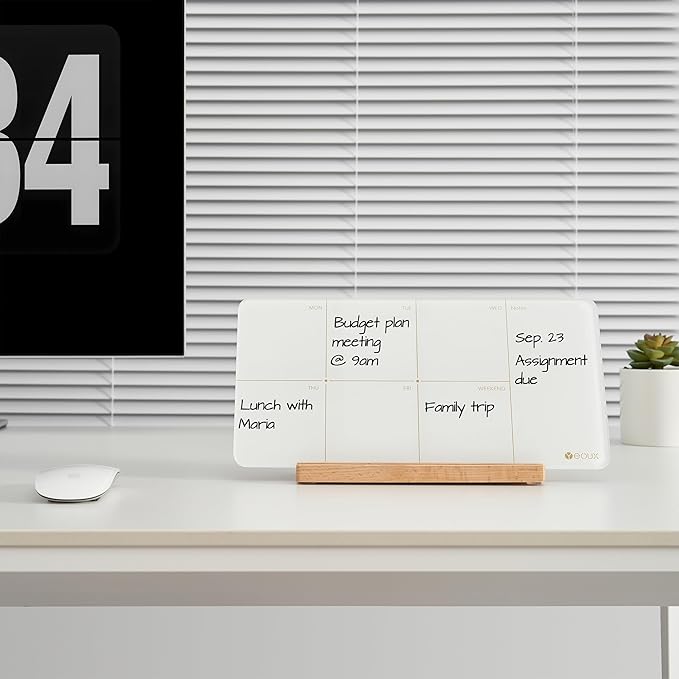 Desktop Glass Weekly Planner Whiteboard with Detachable Wood Stand,Small Portable Dry Erase Calendar to Do List White Board 12x6" for Office, Home, Schools, Marker&Eraser Included, Yeoux
