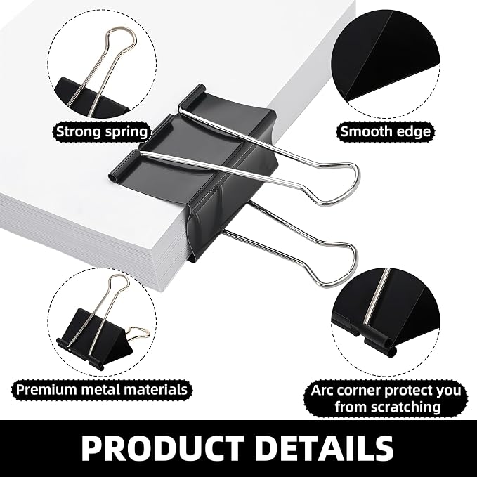 Jumbo Binder Clips 6 Pack, 3 Inch Extra Large Binder Clips Heavy Duty, Big Metal Paper Clamps Black for Thick Documents, Office Supplies, Architects, Legal Files, Chip Bag Sealer, Drawing Board Clip