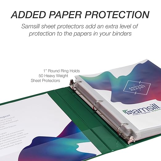 Samsill 1 Inch 3 Ring Binder, Economy Round Ring, Clear View Cover, 200 Sheet Capacity - for School, Home, Office - Forest Green