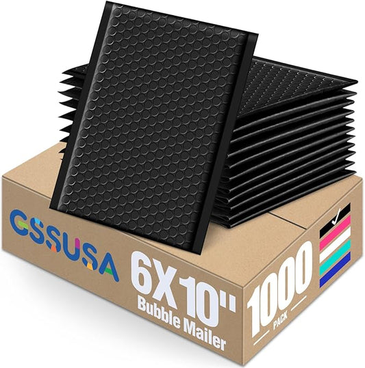 GSSUSA Black Bubble Mailers 6x10 Small Padded Envelopes 1000 Pack,Strong Adhesion Shipping Mailer Self-Seal Bubble Envelopes for Small Business
