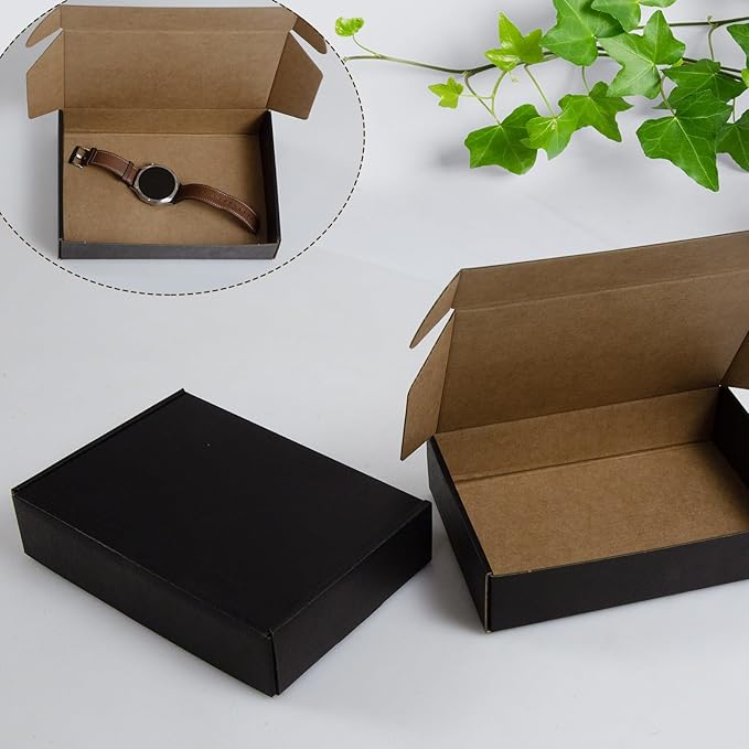 9x6x2 Inches Shipping Boxes Pack of 25, Black Corrugated Cardboard Boxes for Small Bussiness, Packing and Mailing