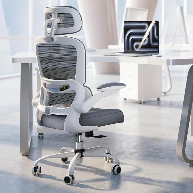 TRALT Office Chair Ergonomic Desk Chair - Gaming Chair with Lumbar Support (8, White) | 330 LBS Home Office Desk Chairs with Headrest, Reading Chair with Flip-up Armrests, Comfortable Computer Chairs (8, White)