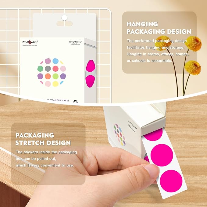 PARLAIM 3/4 Inch Color Coding Label Stickers,500PCS Circle Inventory Sticky Dots Sticker in Dispenser Box,Fluorescent Pink Adhesive Round Dot Labels for Office Home(Fluorescent Pink)