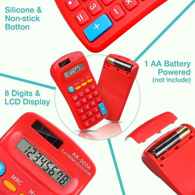 Flutesan 30 Pack Pocket Calculator,Green, White, Red, Yellow, Blue, Black | Mini 4 Function Calculators, for Students Kids, Small Battery Powered Bulk, Basic Handheld, for School Classroom Home Office