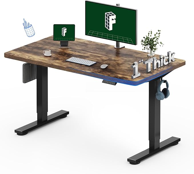FLEXISPOT One-Piece Electric Standing Desk, 48 x 24 Inches Adjustable Desk with Seamless Desktop, Memory Controller Height Adjustment (Black Frame + Rustic Desktop, 2 Packages)