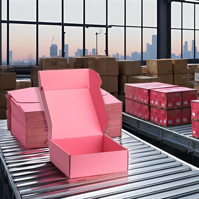 Small Shipping Boxes 10x10x3 Inches – Pink Corrugated Cardboard Boxes (20-Pack) for Mailing, Packing, Small Business & Gift Packaging - Recyclable & Sturdy