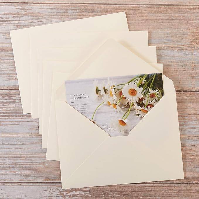 100 Pieces A7 Envelopes 5x7 Cream Color, 5.24 x 7.24 Inches | 5x7 Envelopes with Gold Stickers For Greeting Cards, Birthday, Weddings, Baby Shower Invitation