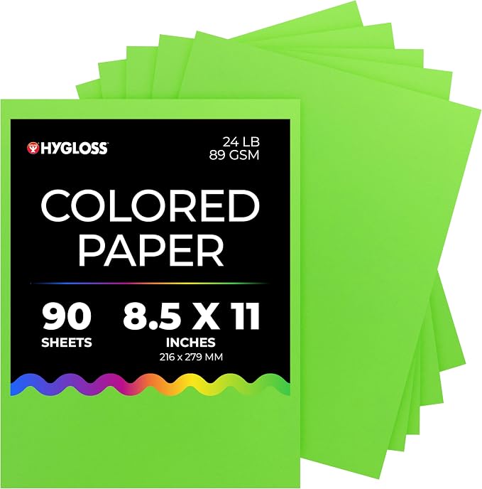 Hygloss Light Green Colored Paper - 24 lb, 89 gsm, Acid-Free, Fade-Resistant, 8.5x11-Inch Letter Size Color Copy Paper, 90 Sheets
