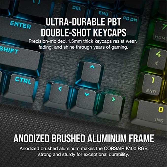 Corsair K100 RGB Mechanical Gaming Keyboard - Cherry MX Speed RGB Silver Keyswitches - PBT Double-Shot Keycaps - Elgato Stream Deck and iCUE Compatible - QWERTY NA Layout - Black