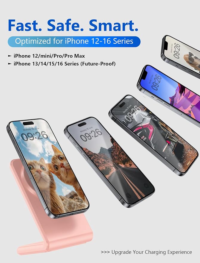 Mag.Safe Charger - Magnetic Wireless Charger for iPhone 12-17, Pink | Fast Charging | Magnetic iPhone Charging | for iPhone Charger Stand