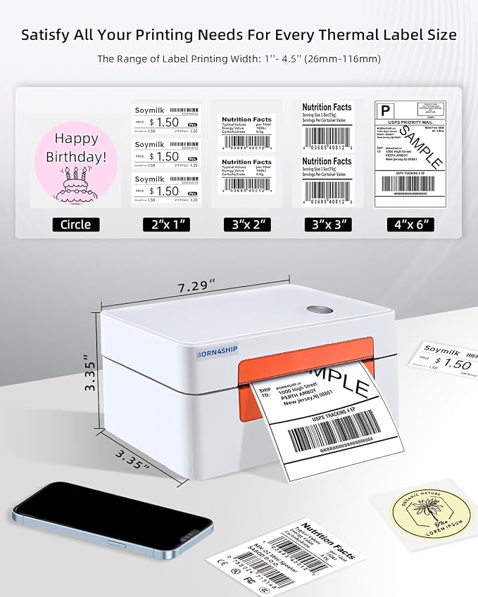 Bluetooth Shipping Label Printer, 4x6 Thermal Printer for Shipping Packages, Thermal Label Printer for Small Business, Widely Used for Amazon, iPhone, Android, iPad,Windows,macOS (Orange)