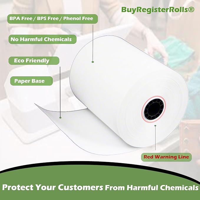 Phenol Free Thermal Paper (2500 Rolls) 3 1/8 x 230 Receipt Rolls fits all Clover POS Cash Register Printers, Star Micronics SCP700 TSP100 TSP300 TSP400 (BPA & BPS Free) from BuyRegisterRolls