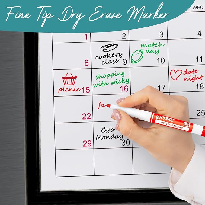 EXTRIC Dry Erase Markers Fine Tip, 12 Count Thin Whiteboard Markers, 4 Assorted Colors Fine Point Dry Erase Marker for Kids, Skinny Marker for Whiteboard